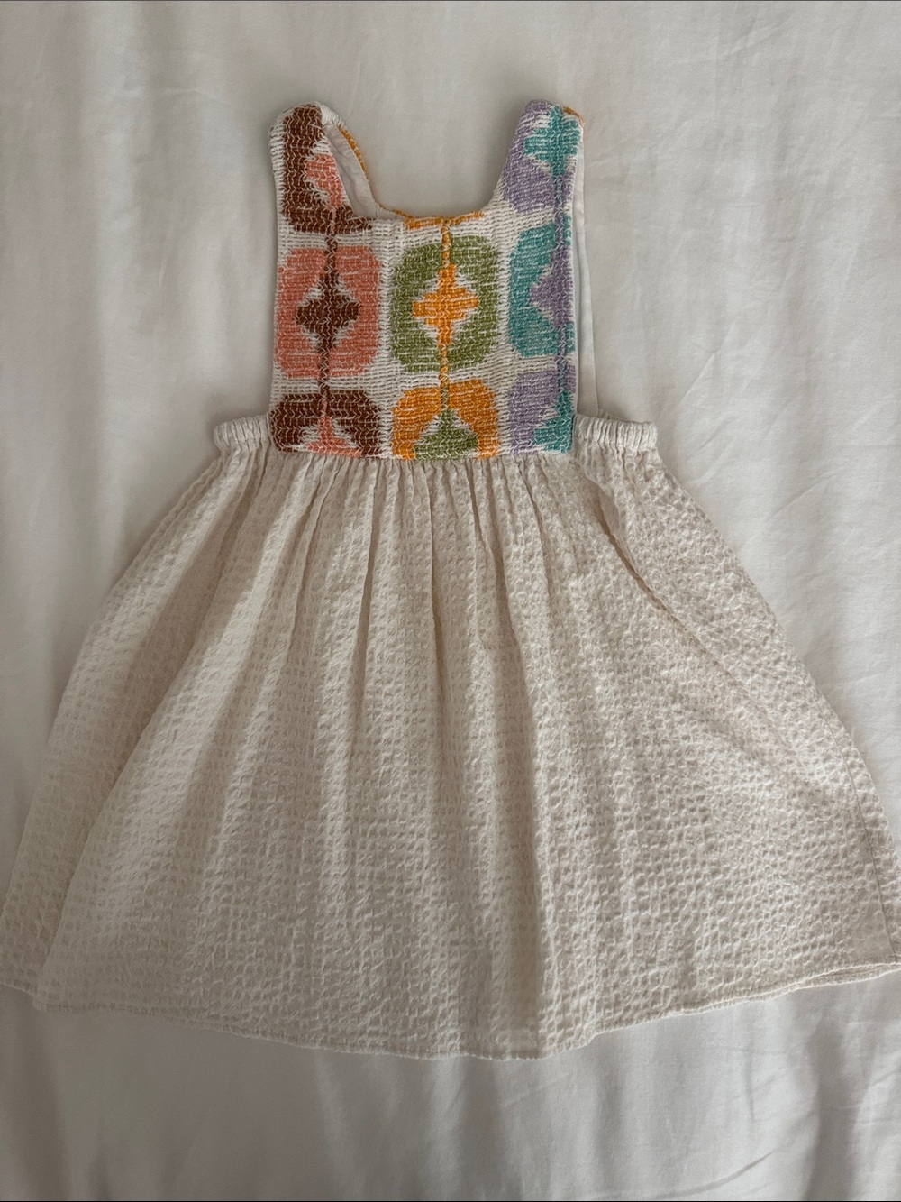 Zara Cream Dress with Colorful Embroidered Bodice
